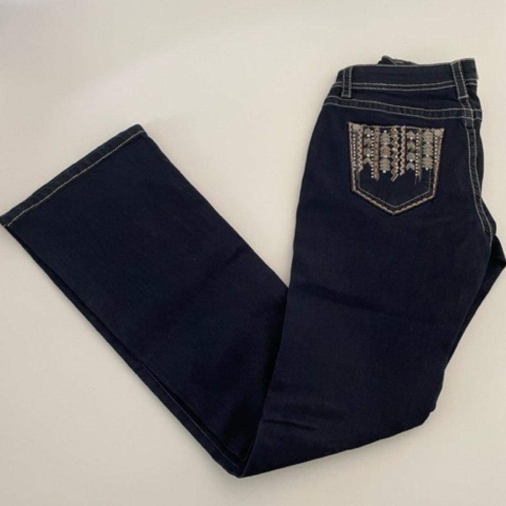 GRACE in LA | Dark Denim Detail Embellishment Bootcut Jeans ~ Size 30 ~ BNWT